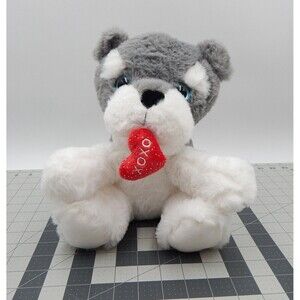 Hug Fun Gray Schnauzer Dog Puppy Plush Stuffed Animal XOXO Heart Valentine
